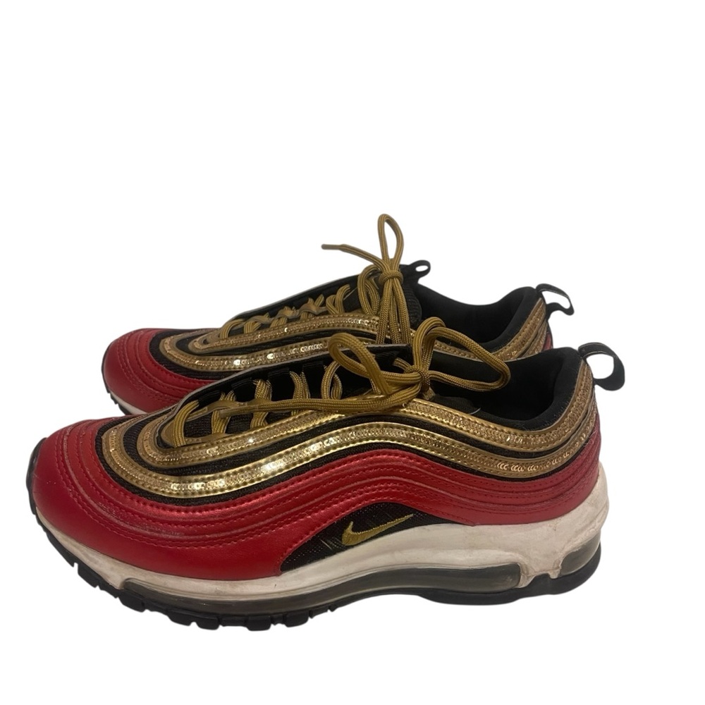 NIKE Air Max 97 Red And Gold Women’s Sneakers Shoes - Picture 3 of 7
